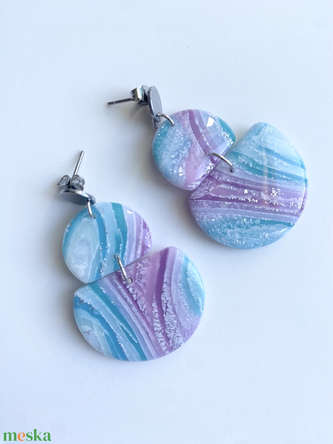 Purple and Blue Oval - ékszer - fülbevaló - lógó fülbevaló - Meska.hu