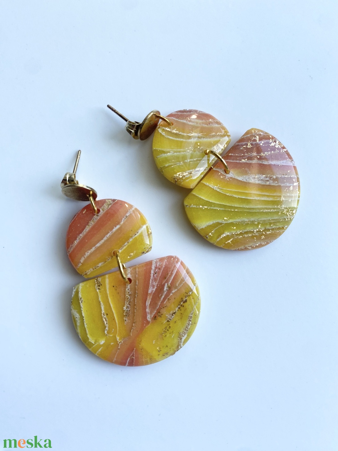 Sunset Oval Marble - ékszer - fülbevaló - lógó fülbevaló - Meska.hu