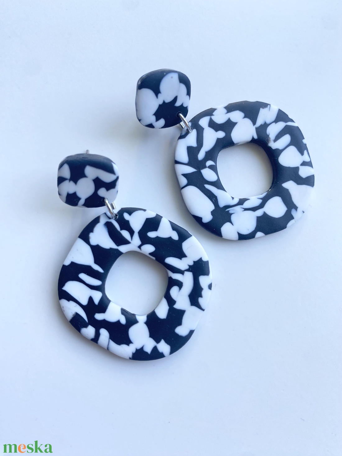 Black and White Square - ékszer - fülbevaló - lógó fülbevaló - Meska.hu