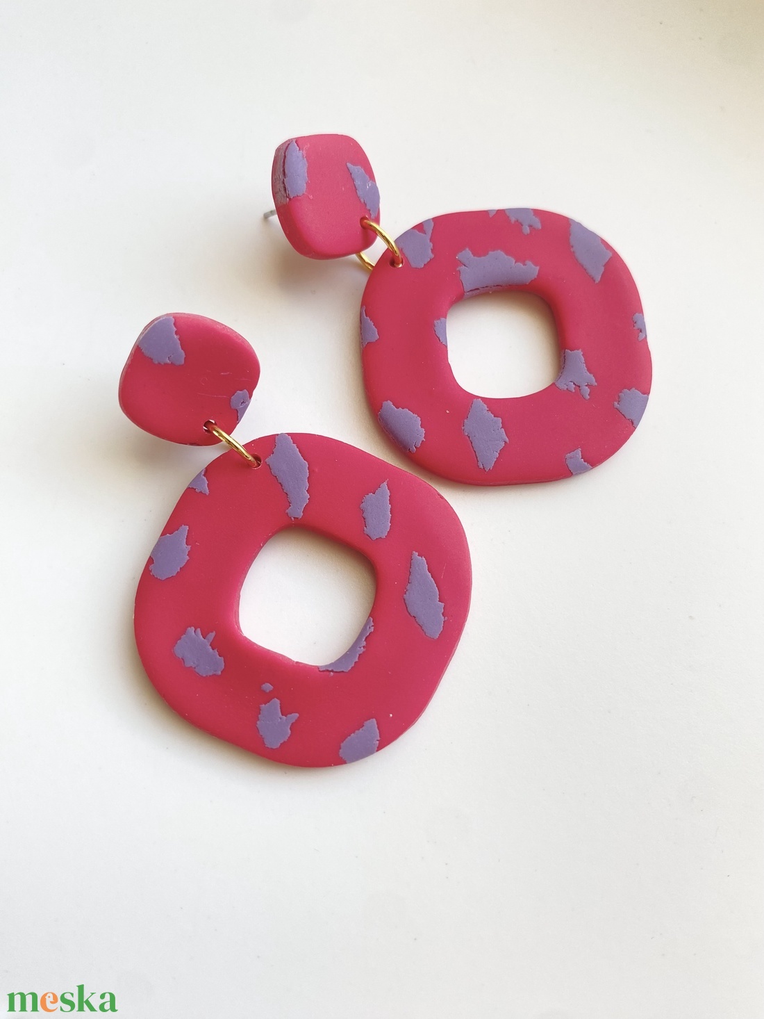 Red and Purple Leopard Square - ékszer - fülbevaló - lógó fülbevaló - Meska.hu