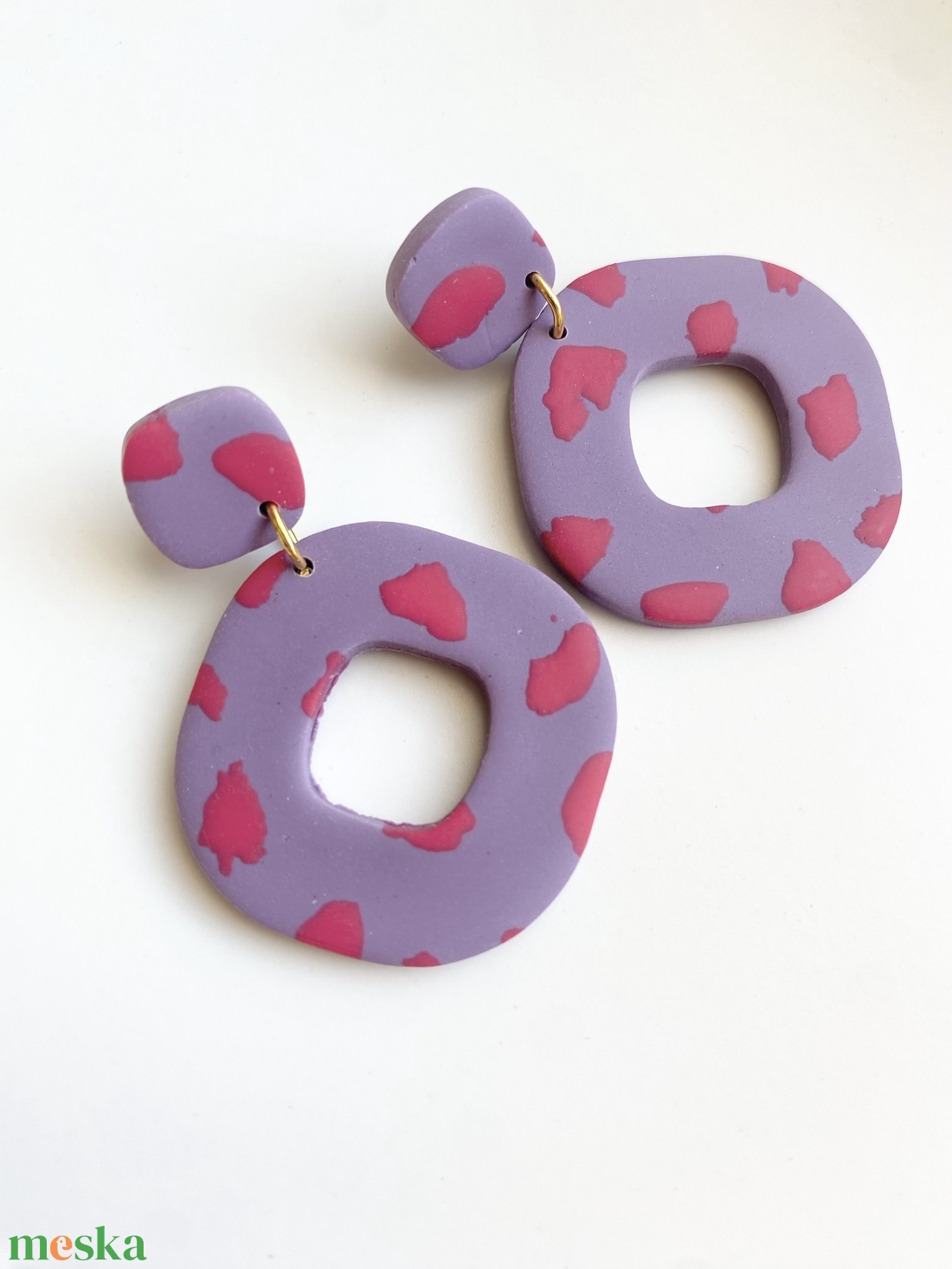 Purple and Red Leopard Square - ékszer - fülbevaló - lógó fülbevaló - Meska.hu