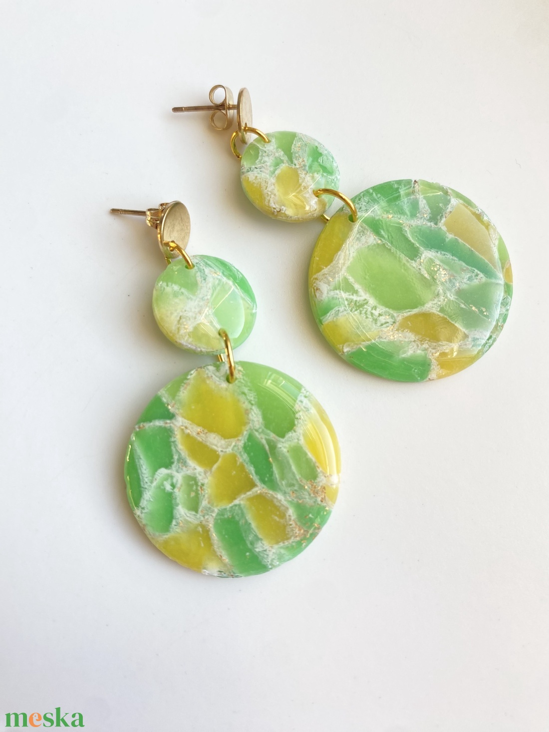 Green Marble Circles - ékszer - fülbevaló - lógó fülbevaló - Meska.hu