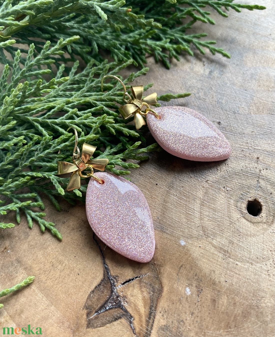 Nude Christmas Little Leaves - ékszer - fülbevaló - lógó fülbevaló - Meska.hu