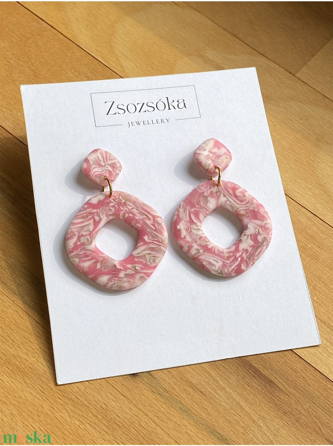 Pink and white marble  - ékszer - fülbevaló - lógó fülbevaló - Meska.hu