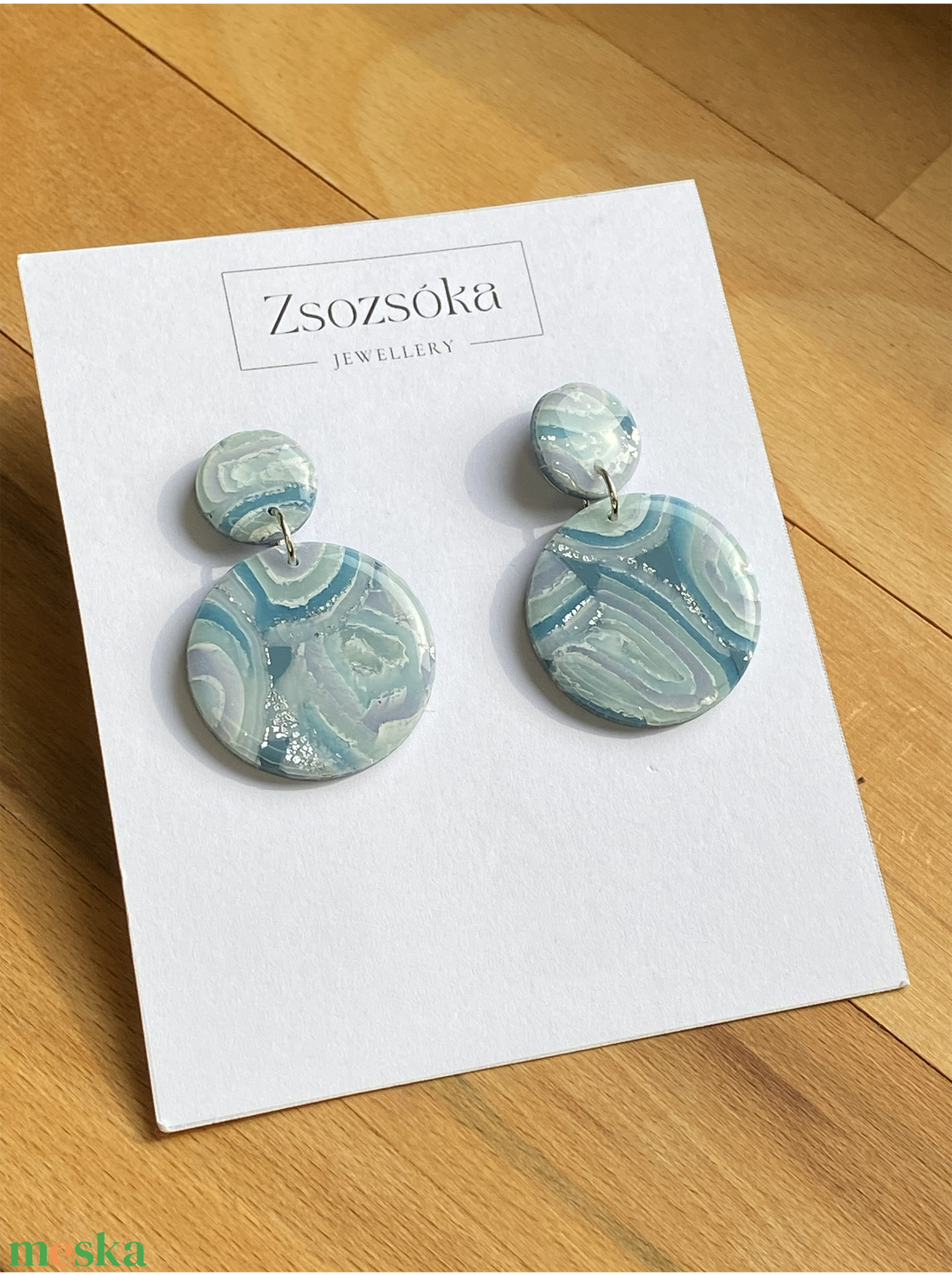 Blue Stones Marble - ékszer - fülbevaló - lógós kerek fülbevaló - Meska.hu