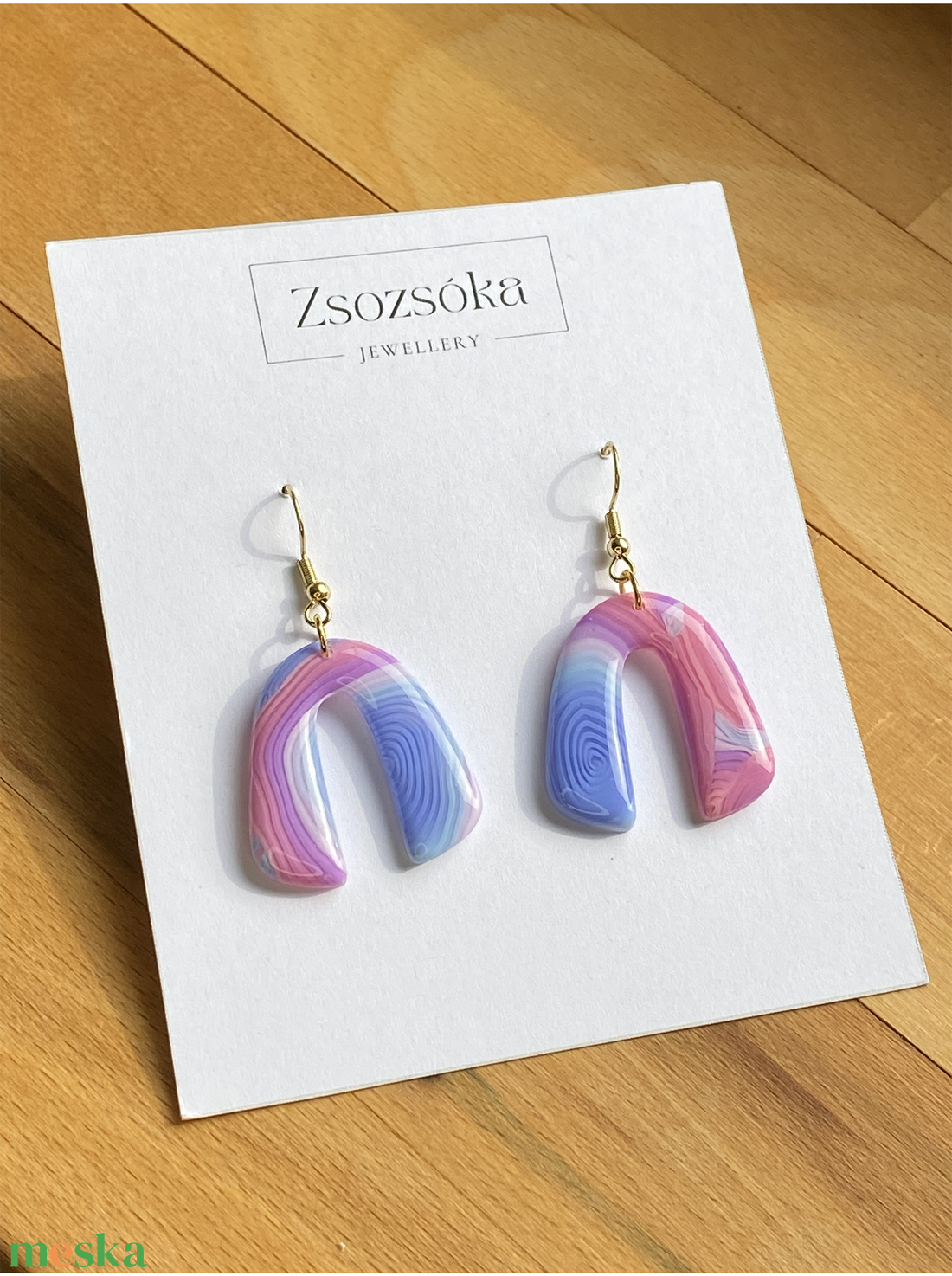 Pink and Blue Rainbow Arch - ékszer - fülbevaló - lógó fülbevaló - Meska.hu