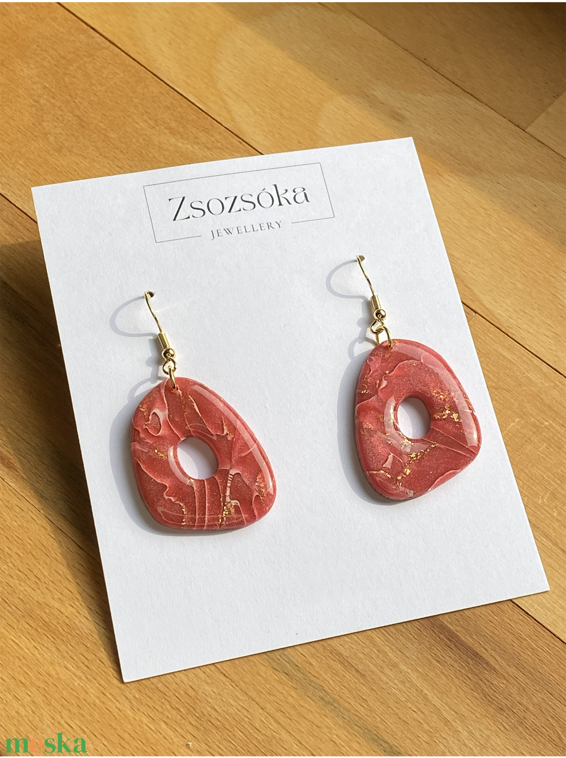 Red Marble Amoebae - ékszer - fülbevaló - lógó fülbevaló - Meska.hu