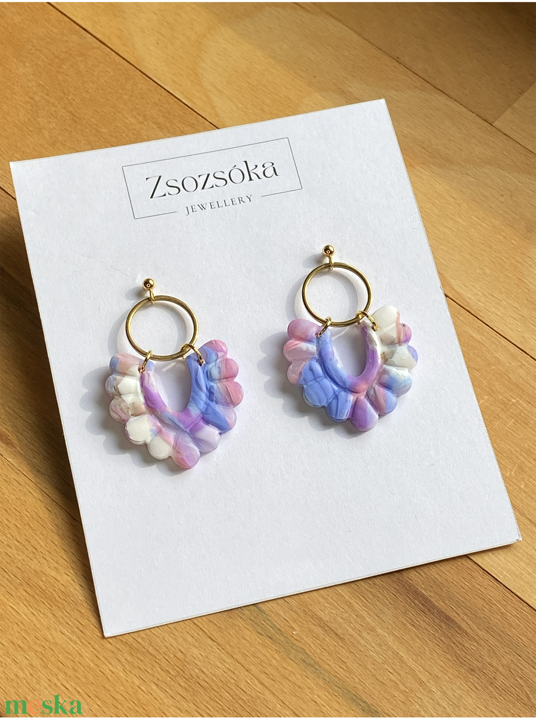 Purple Sky Marble Flower - ékszer - fülbevaló - lógó fülbevaló - Meska.hu