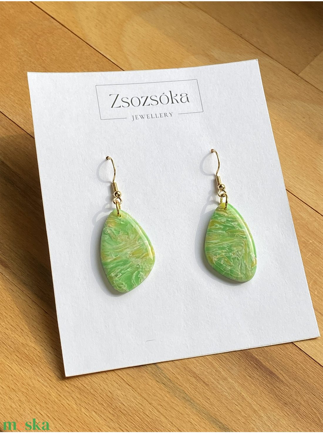 Green Marble Stone - ékszer - fülbevaló - lógó fülbevaló - Meska.hu