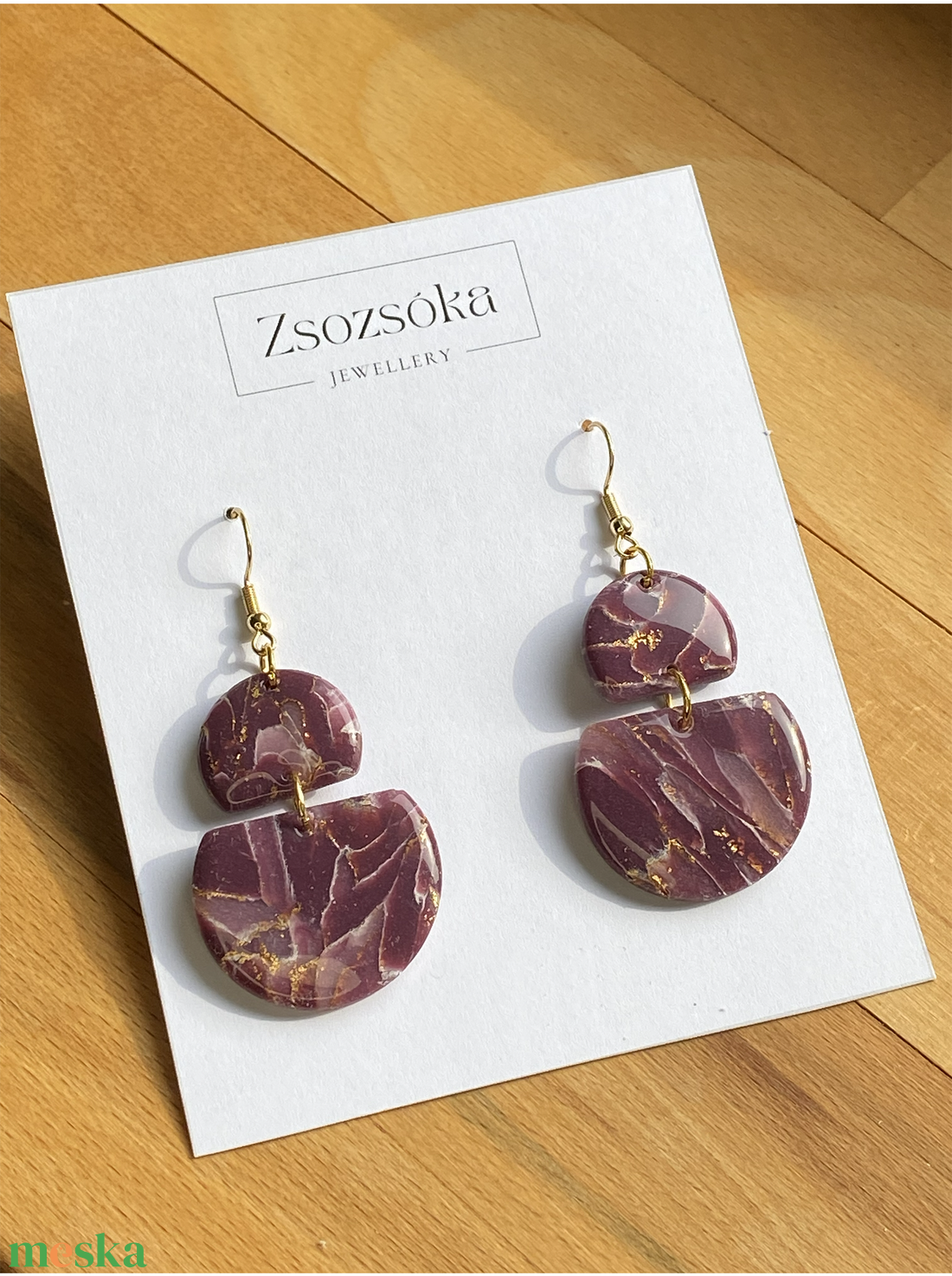 Deep Purple Marble Oval - ékszer - fülbevaló - lógó fülbevaló - Meska.hu