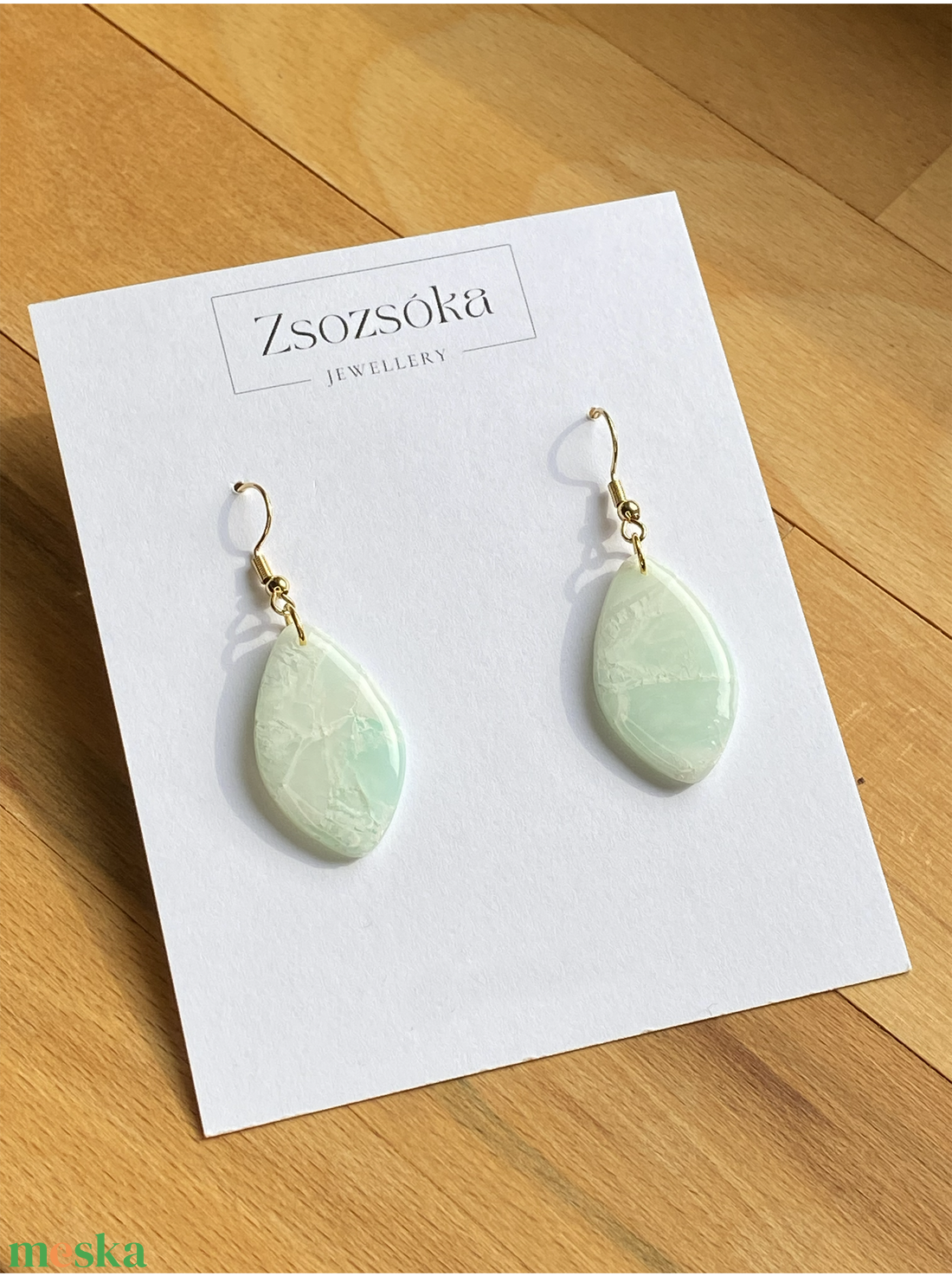 Mint Marble Little Leaves - ékszer - fülbevaló - lógó fülbevaló - Meska.hu