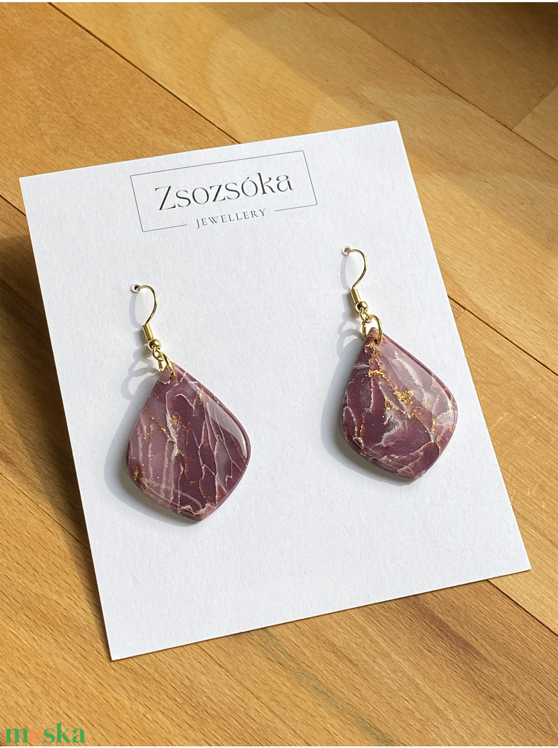 Deep Purple Marble Teardrop - ékszer - fülbevaló - lógó fülbevaló - Meska.hu