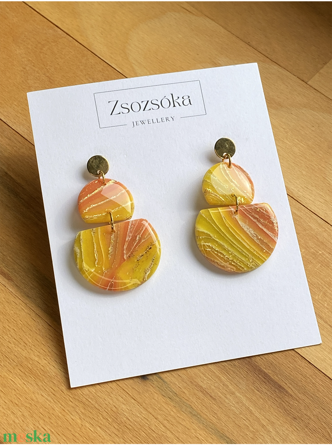 Sunset Oval Marble - ékszer - fülbevaló - lógó fülbevaló - Meska.hu