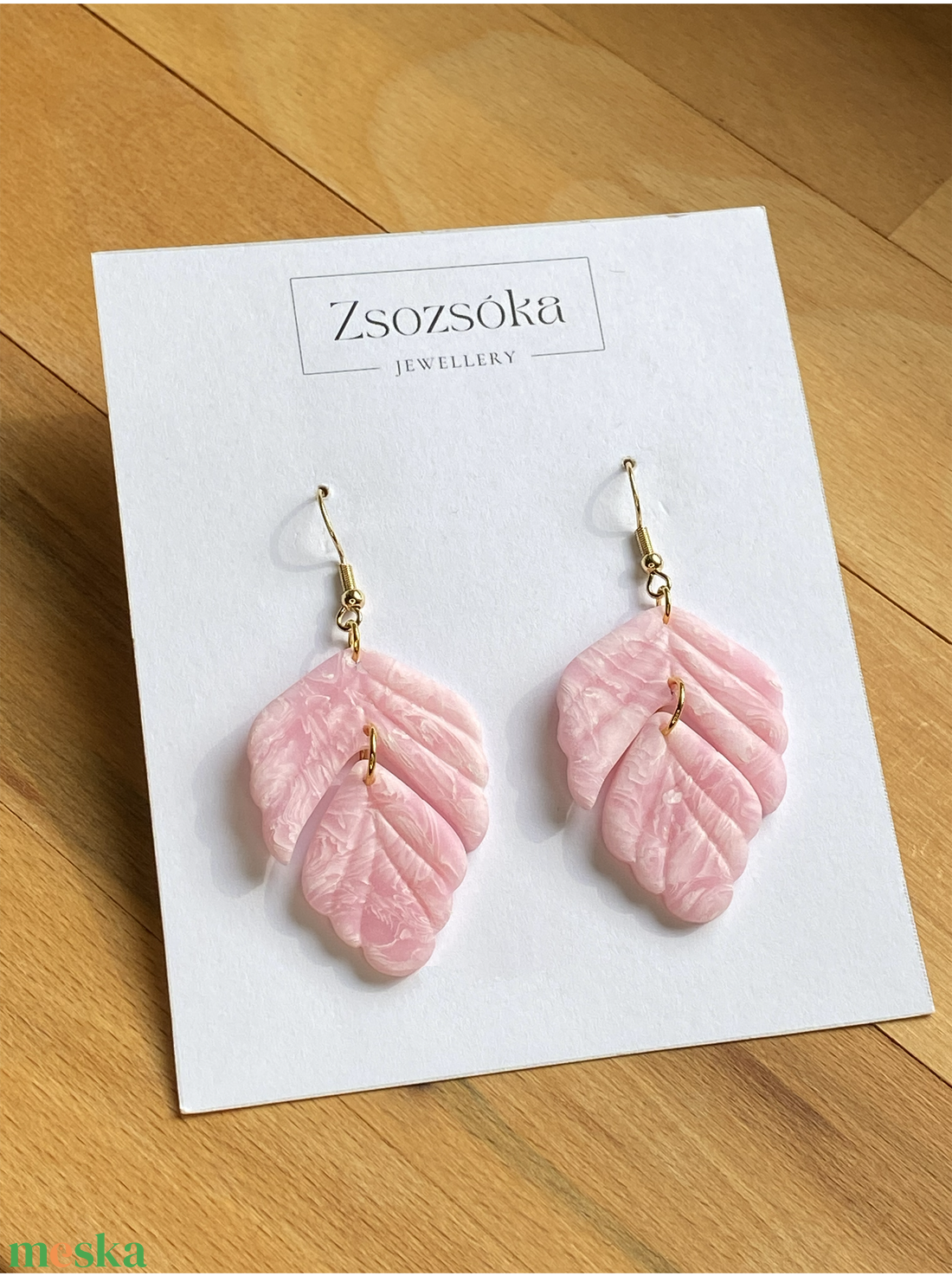 Pink Marble Leaves - ékszer - fülbevaló - lógó fülbevaló - Meska.hu