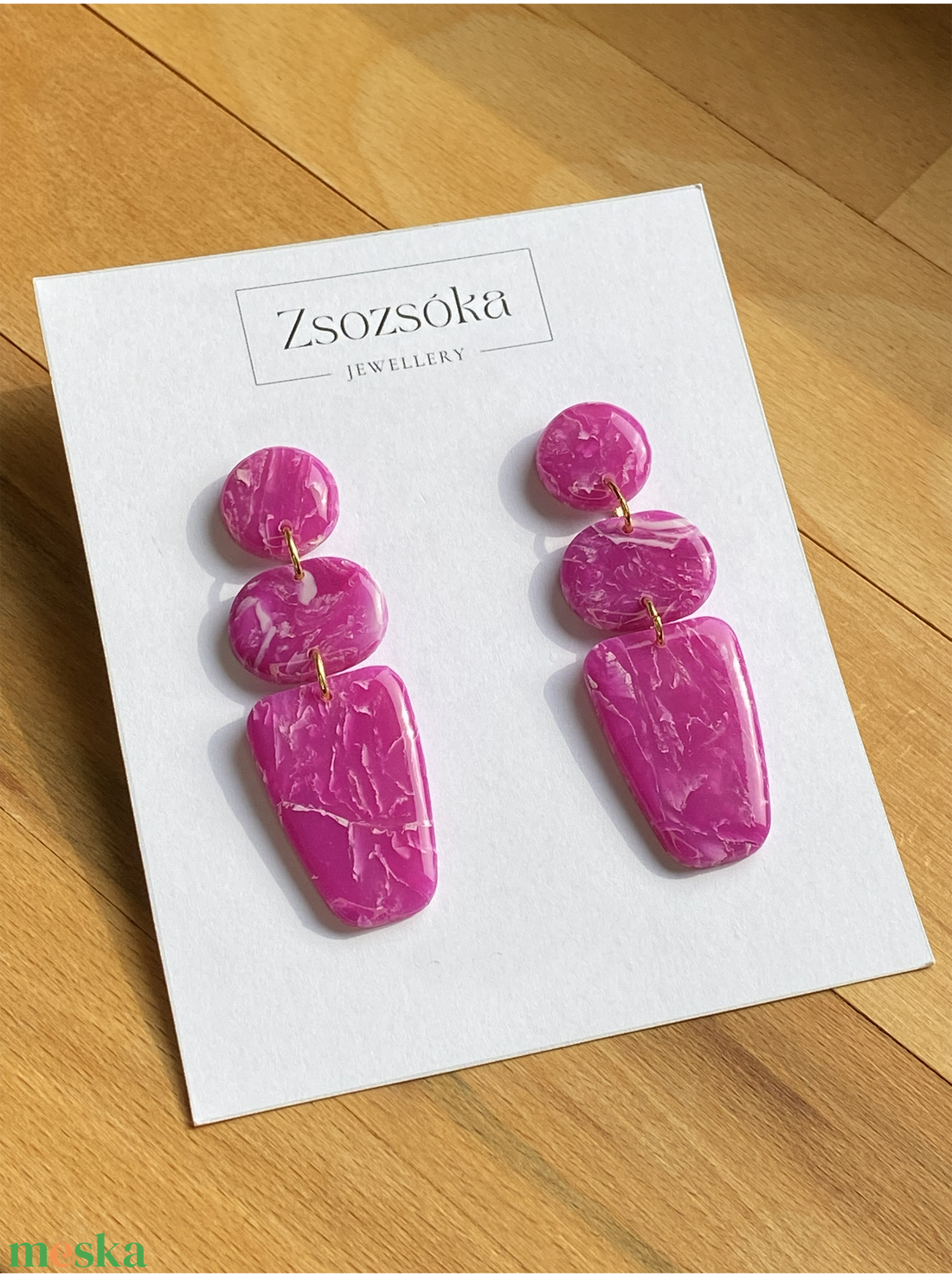 Fuchsia Marble Geometrics - ékszer - fülbevaló - lógó fülbevaló - Meska.hu