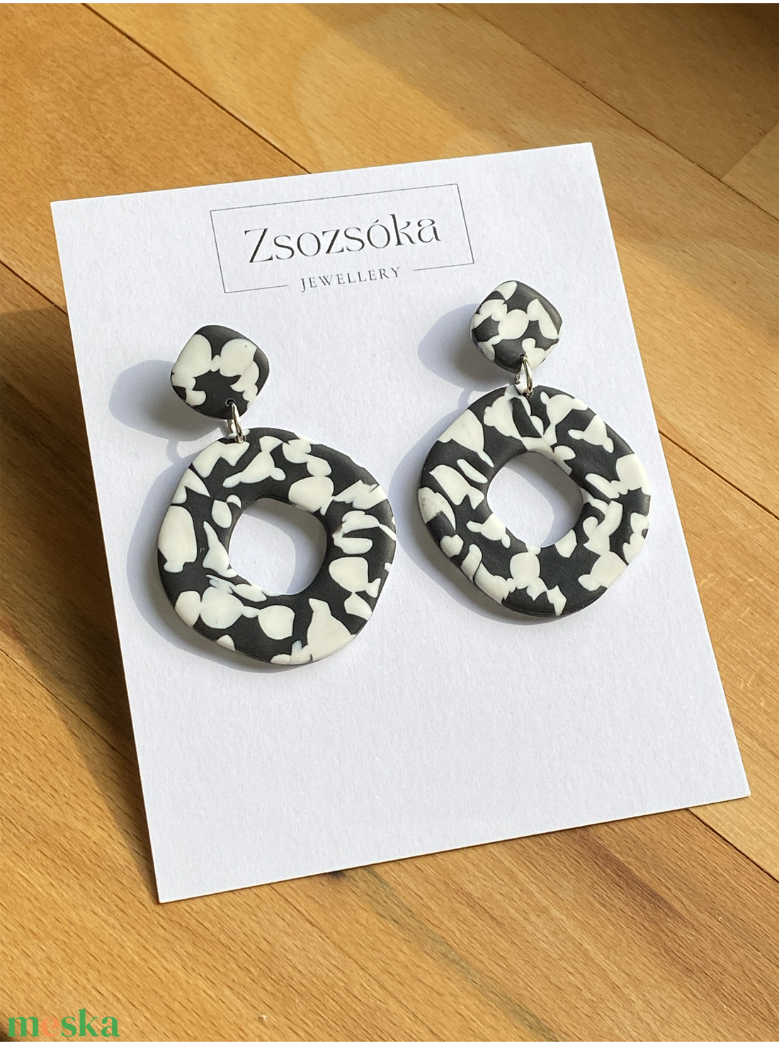 Black and White Square - ékszer - fülbevaló - lógó fülbevaló - Meska.hu