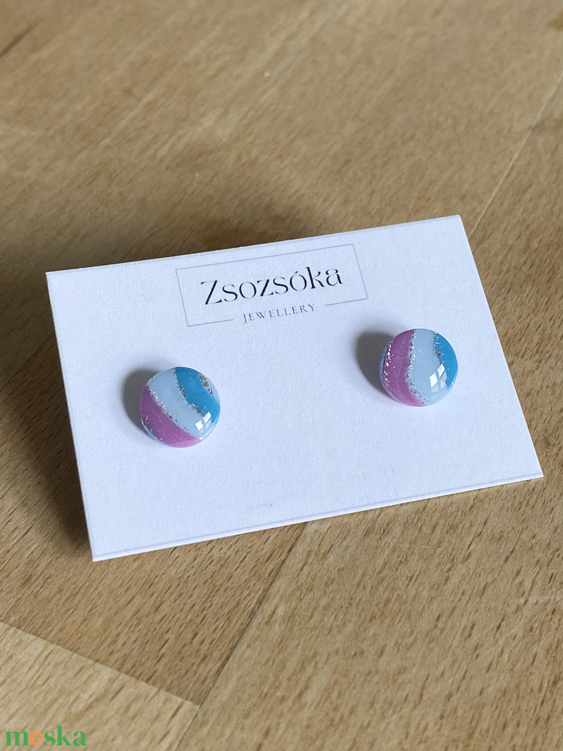 Blue and Purple Marble pötty fülbevaló - ékszer - fülbevaló - pötty fülbevaló - Meska.hu