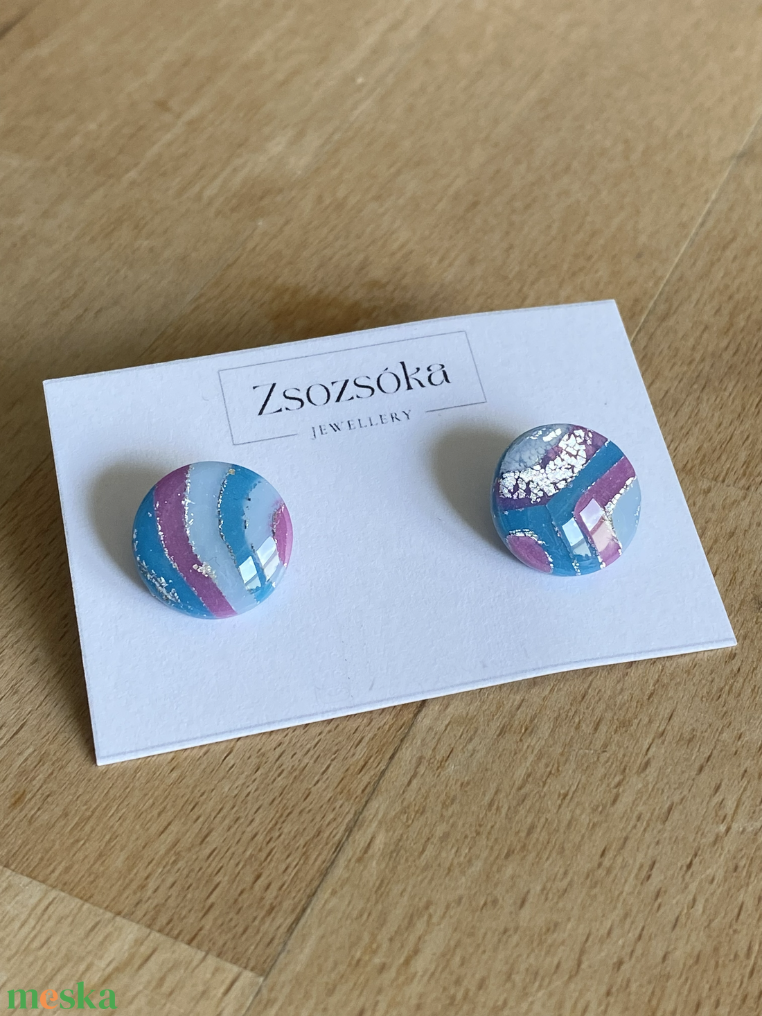 Blue and Purple Marble Nagy pötty fülbevaló - ékszer - fülbevaló - pötty fülbevaló - Meska.hu