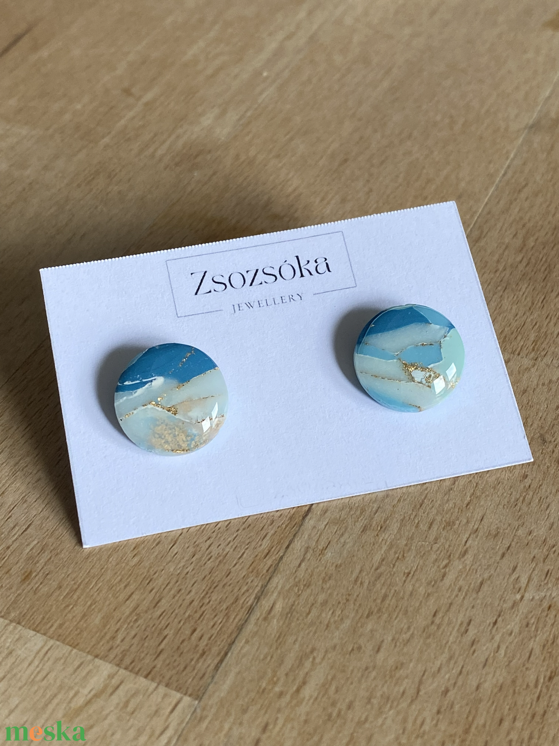 Turquoise Marble pötty fülbevaló - ékszer - fülbevaló - pötty fülbevaló - Meska.hu