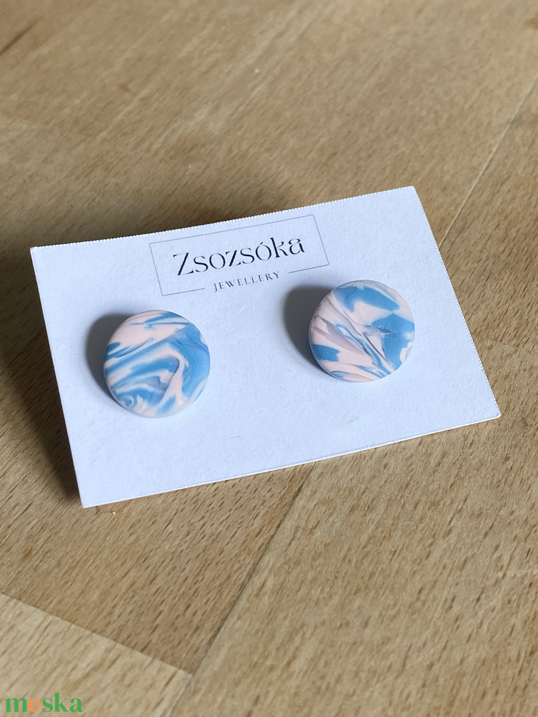 Blue and Rose Marble pötty fülbevaló - ékszer - fülbevaló - pötty fülbevaló - Meska.hu