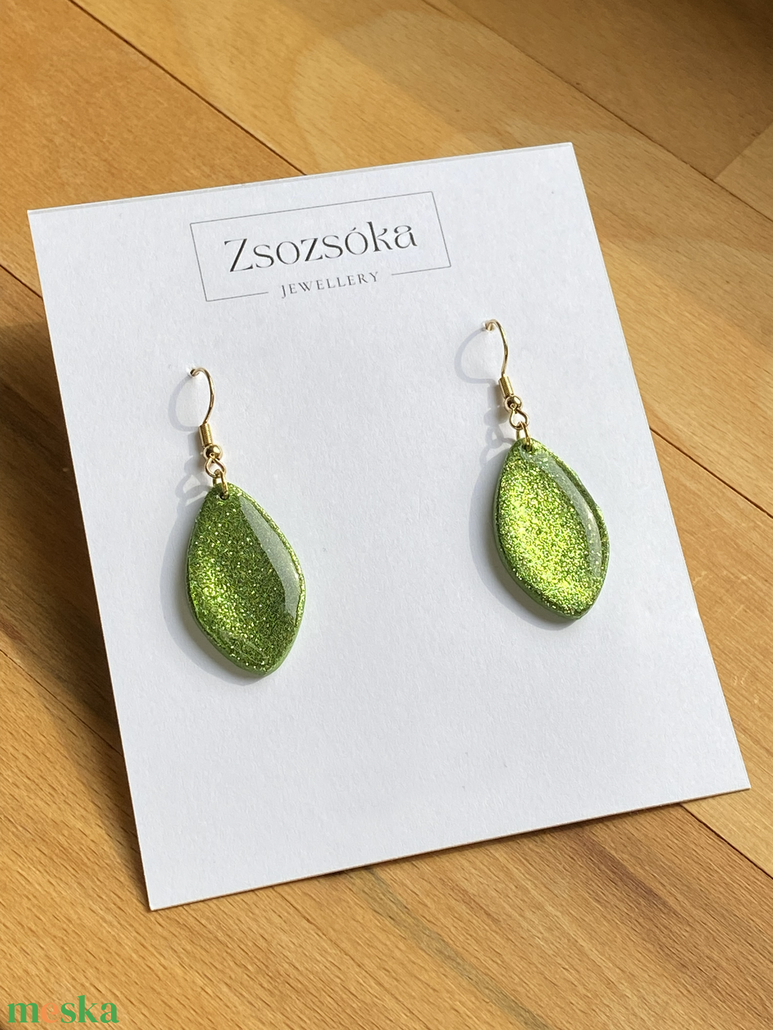 Green Christmas Little Leaves - ékszer - fülbevaló - lógó fülbevaló - Meska.hu