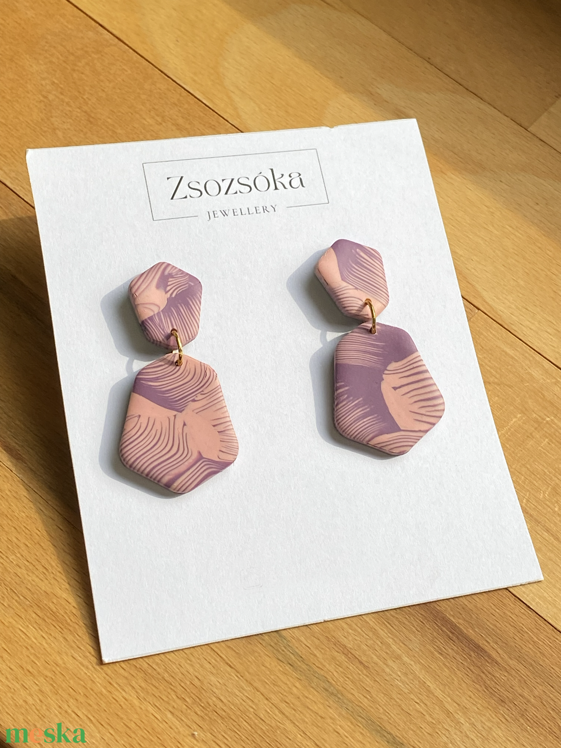 Purple and pink geometric  - ékszer - fülbevaló - lógó fülbevaló - Meska.hu