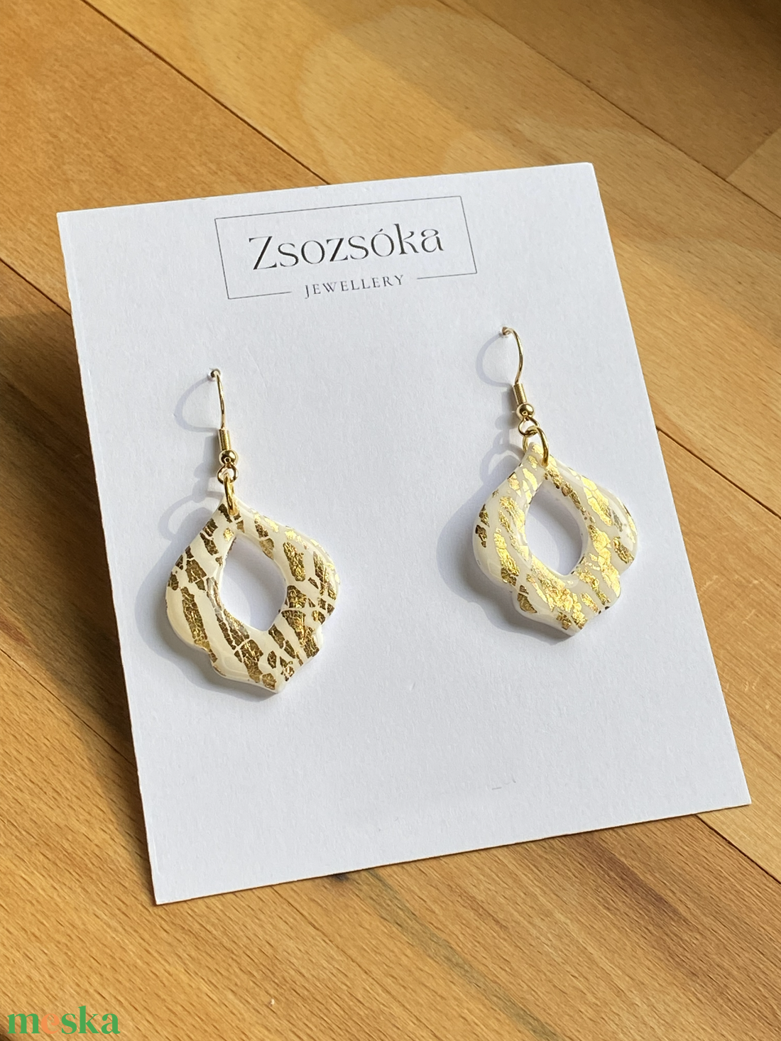 Gold and White Tulip - ékszer - fülbevaló - lógó fülbevaló - Meska.hu