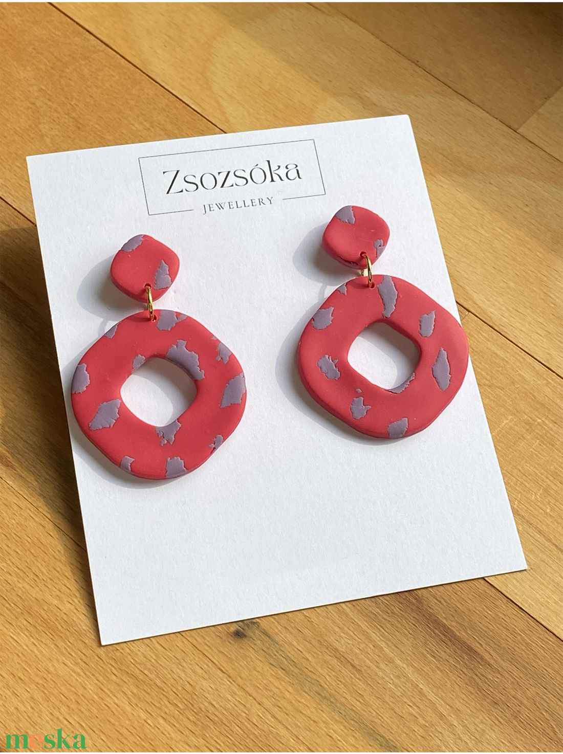 Red and Purple Leopard Square - ékszer - fülbevaló - lógó fülbevaló - Meska.hu