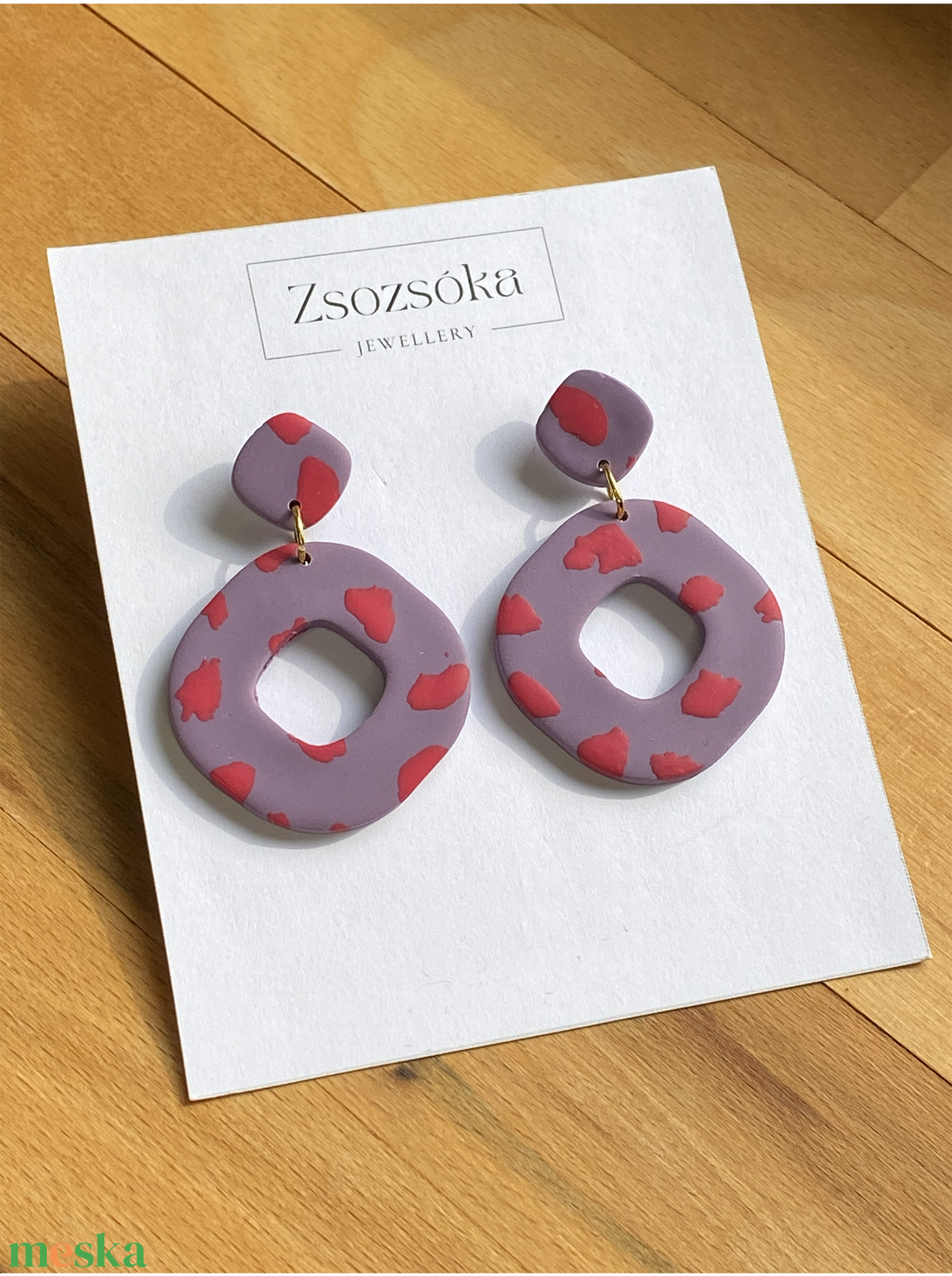 Purple and Red Leopard Square - ékszer - fülbevaló - lógó fülbevaló - Meska.hu