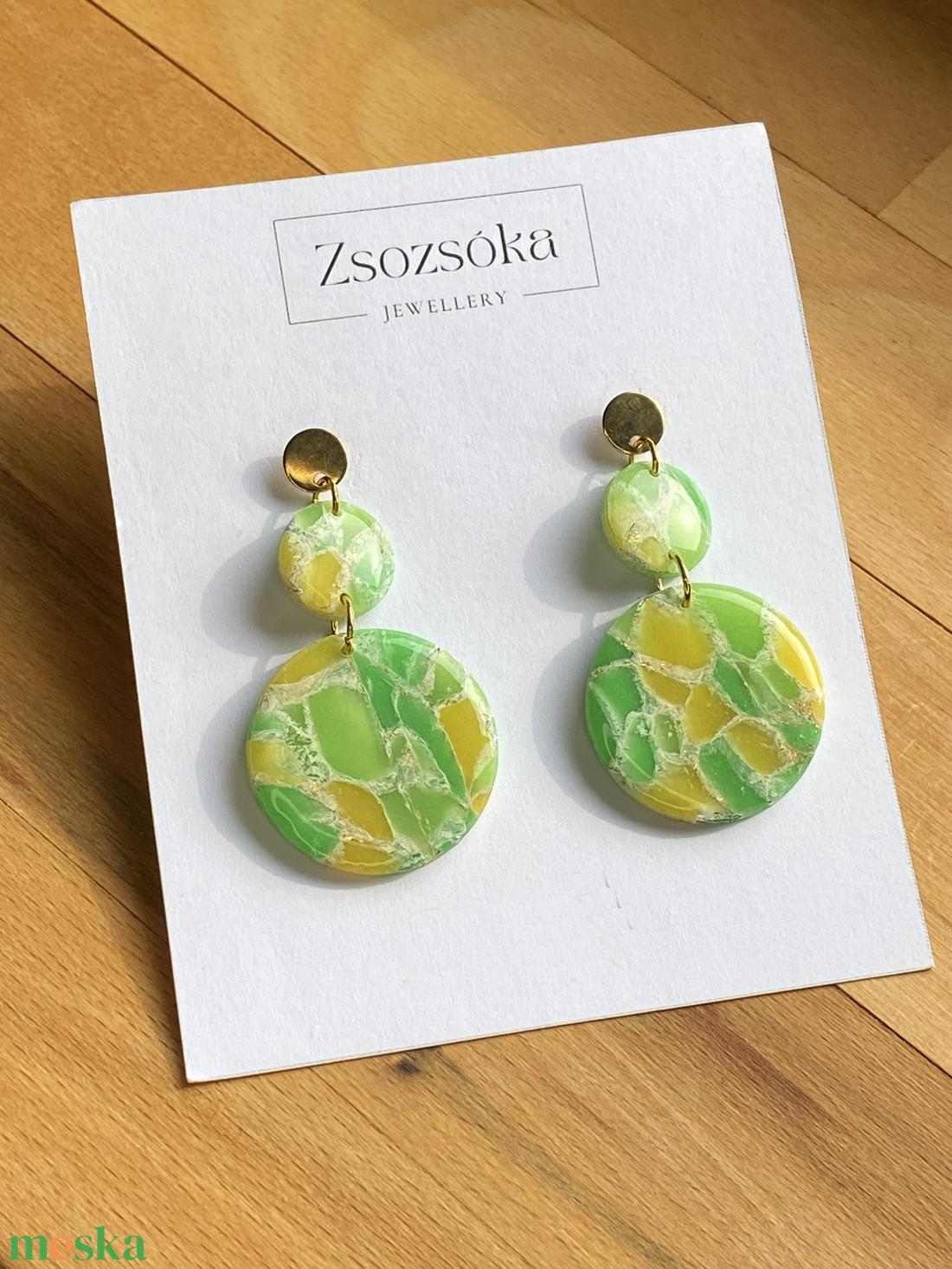 Green Marble Circles - ékszer - fülbevaló - lógó fülbevaló - Meska.hu