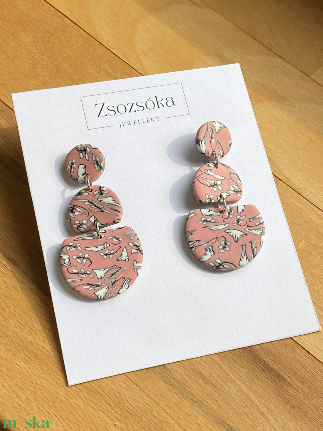 Peach with Pattern Geometric Fülbevalók - ékszer - fülbevaló - lógós kerek fülbevaló - Meska.hu