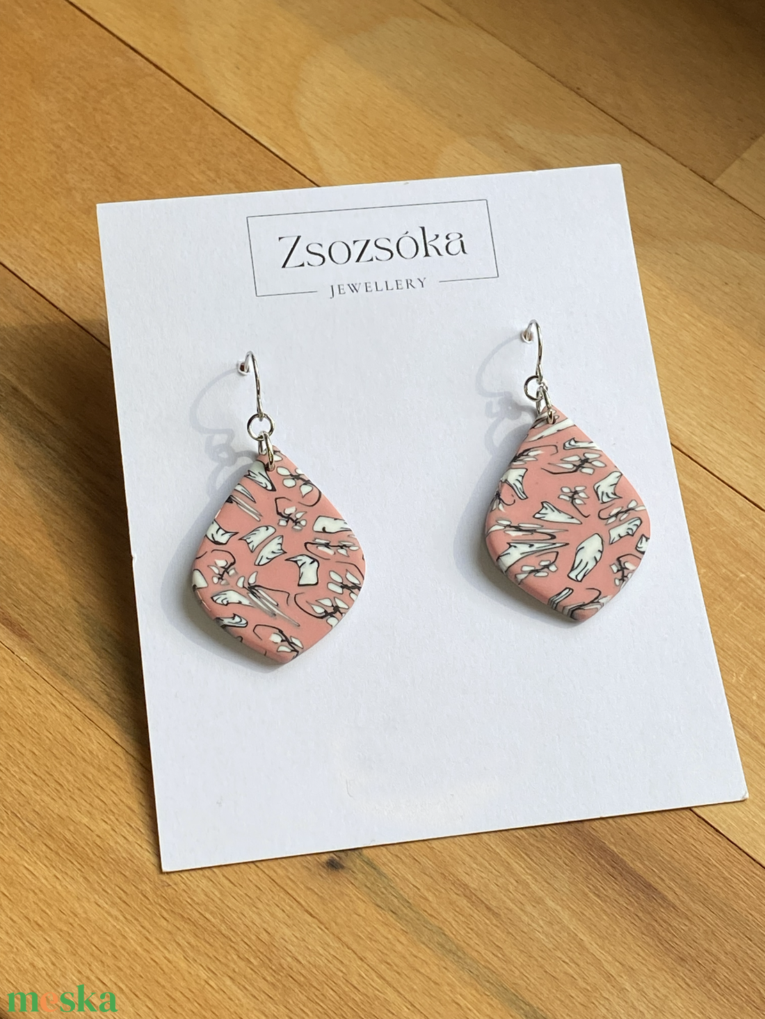 Peach with Pattern Teardrop Fülbevalók - ékszer - fülbevaló - lógós kerek fülbevaló - Meska.hu