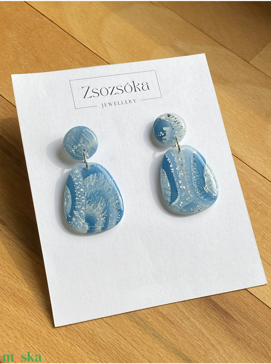 Blue and Silver Marble Samantha Fülbevaló - ékszer - fülbevaló - lógó fülbevaló - Meska.hu