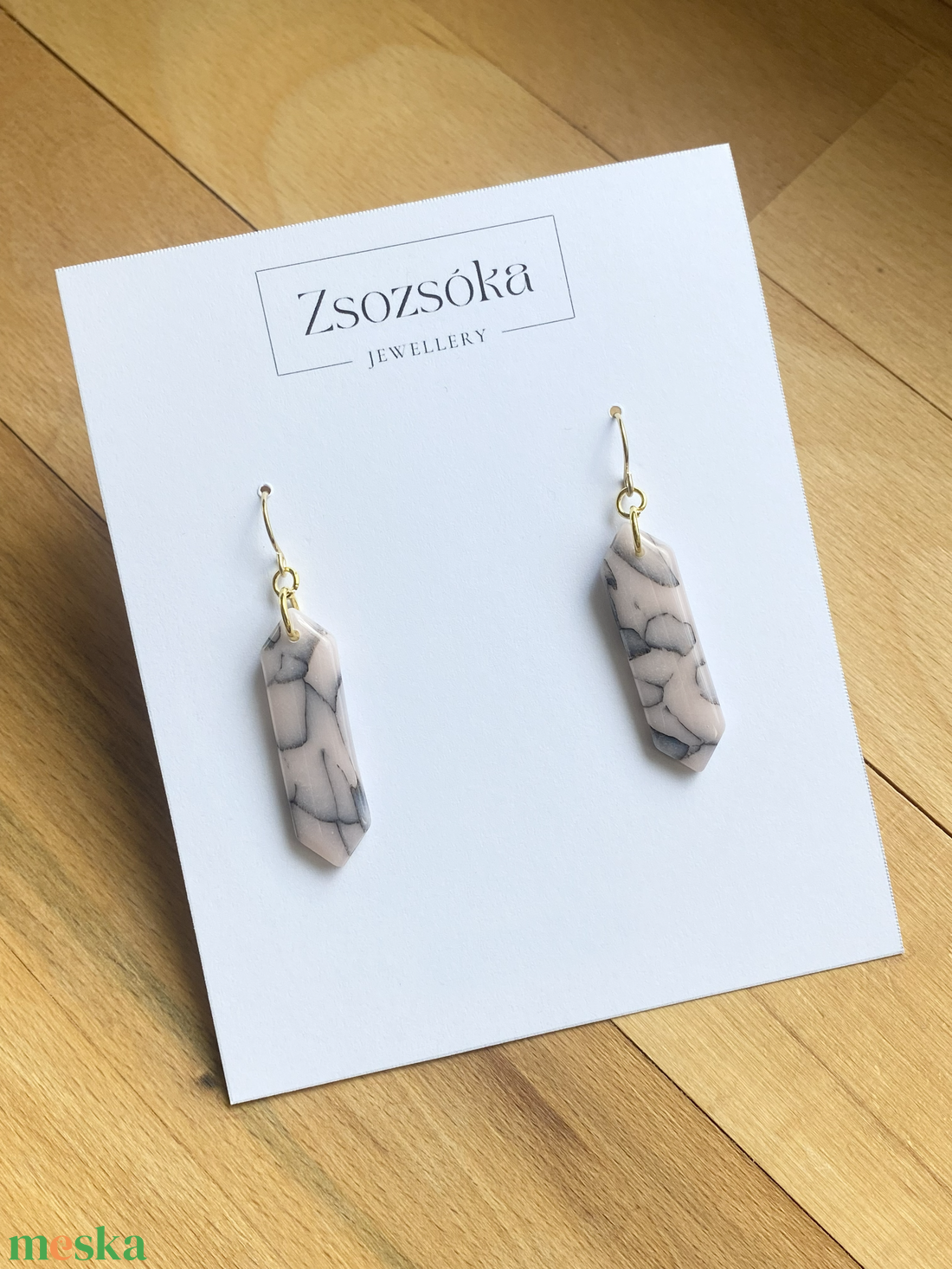 Rose and Black Marble Stone Fülbevaló - ékszer - fülbevaló - lógó fülbevaló - Meska.hu