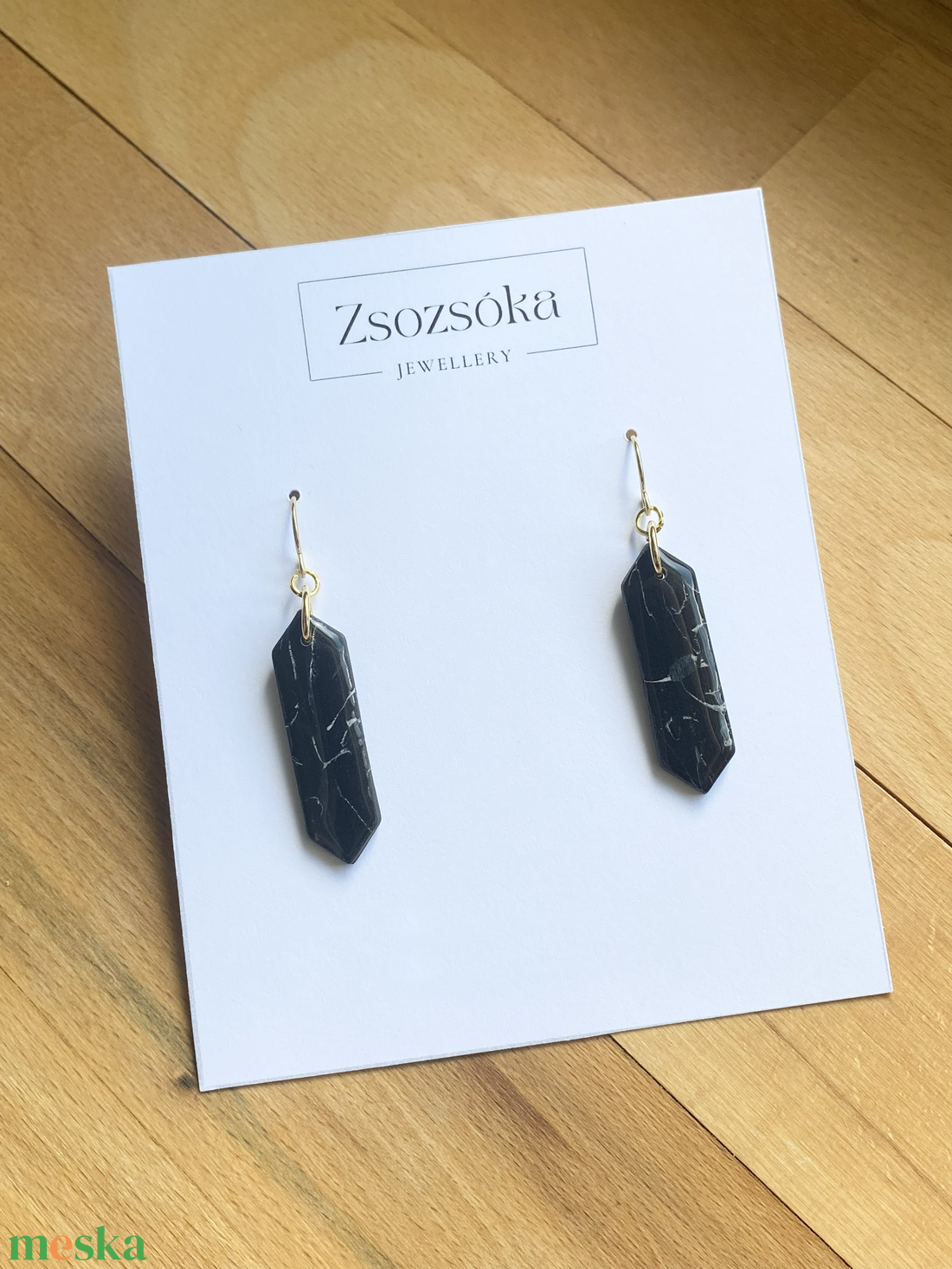 Black Marble Stone Fülbevaló - ékszer - fülbevaló - lógó fülbevaló - Meska.hu