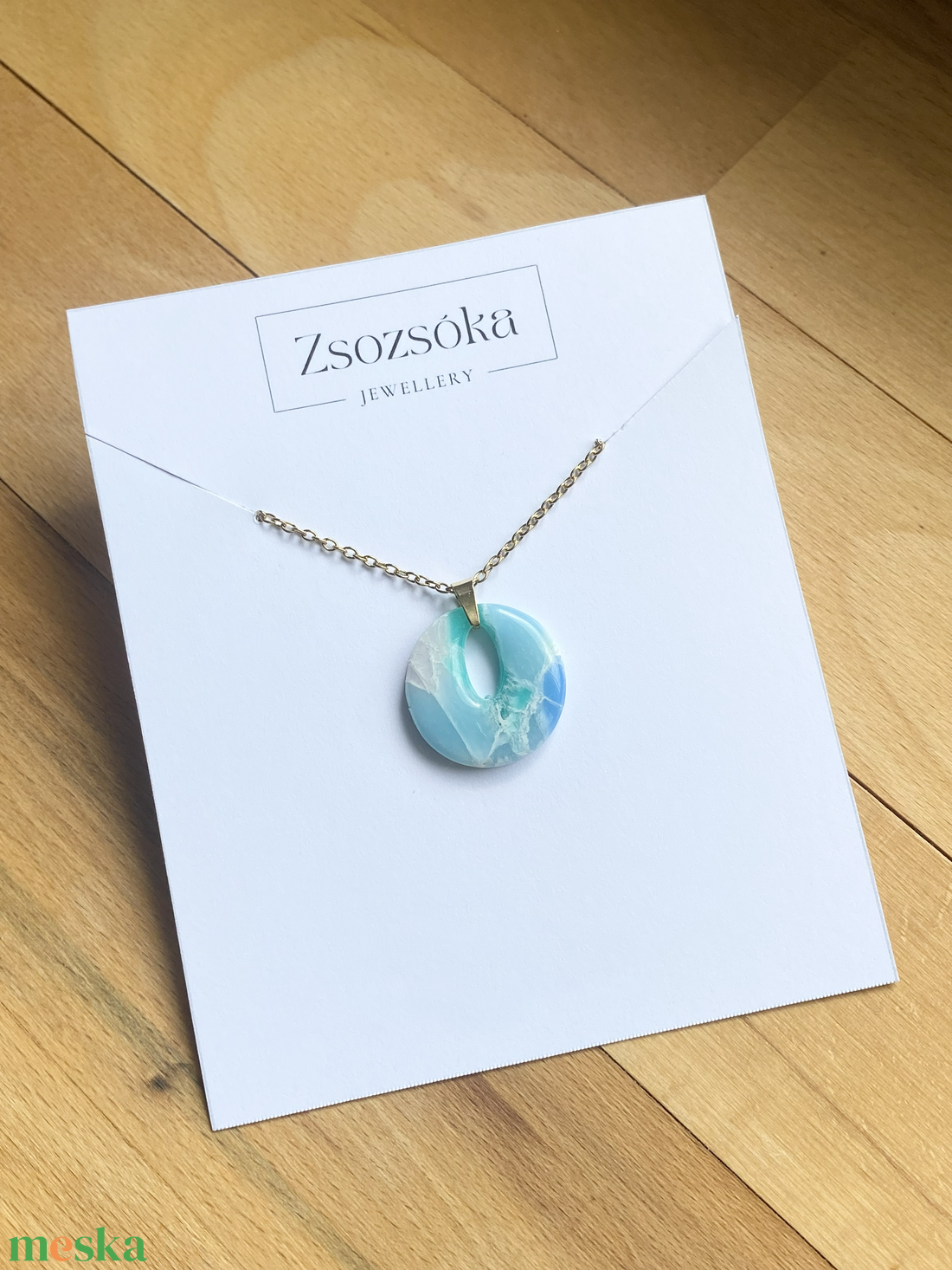 Blue and Turquoise Marble medál - ékszer - nyaklánc - medálos nyaklánc - Meska.hu