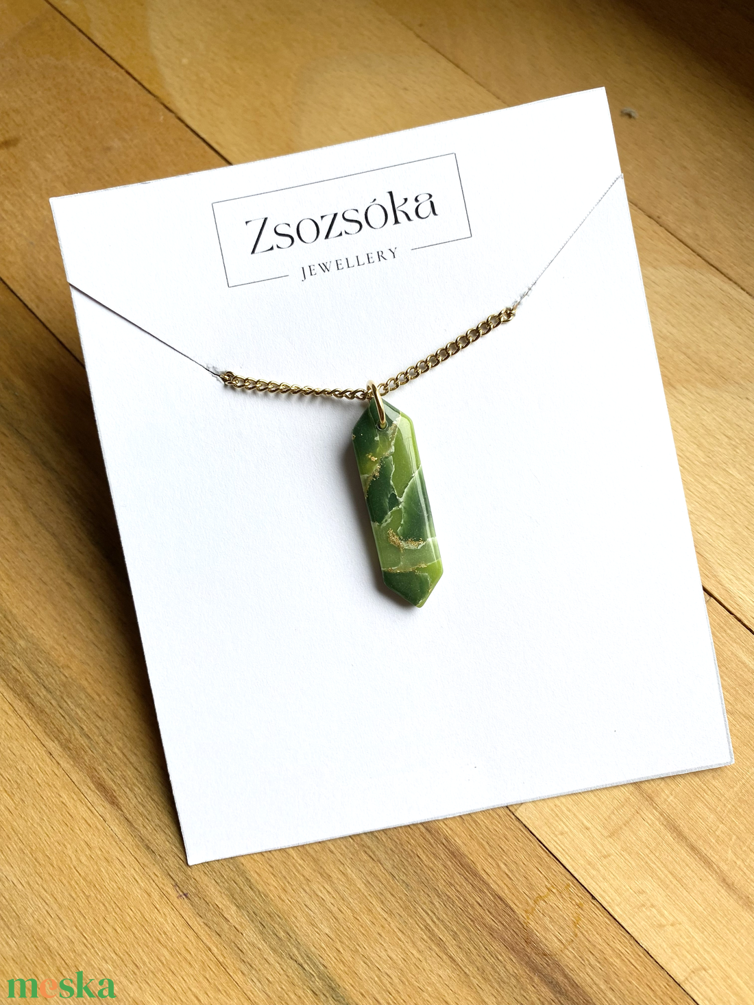 Green and Gold Marble Stone medál - ékszer - nyaklánc - medálos nyaklánc - Meska.hu