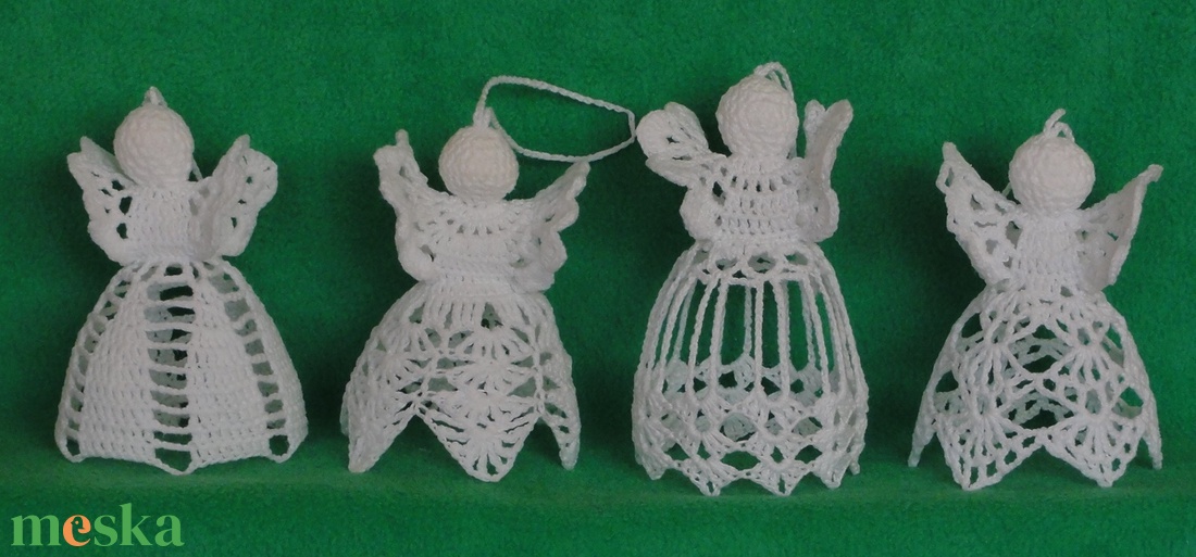 Karácsonyi angyal horgolt fenyő dísz 4 db/ garnitúra - karácsony - karácsonyi lakásdekoráció - karácsonyfadíszek - Meska.hu
