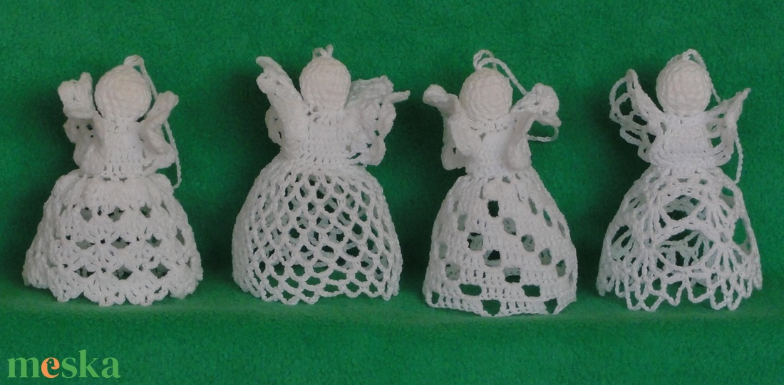 Karácsonyi angyal horgolt fenyő dísz 4 db/ garnitúra - karácsony - karácsonyi lakásdekoráció - karácsonyfadíszek - Meska.hu