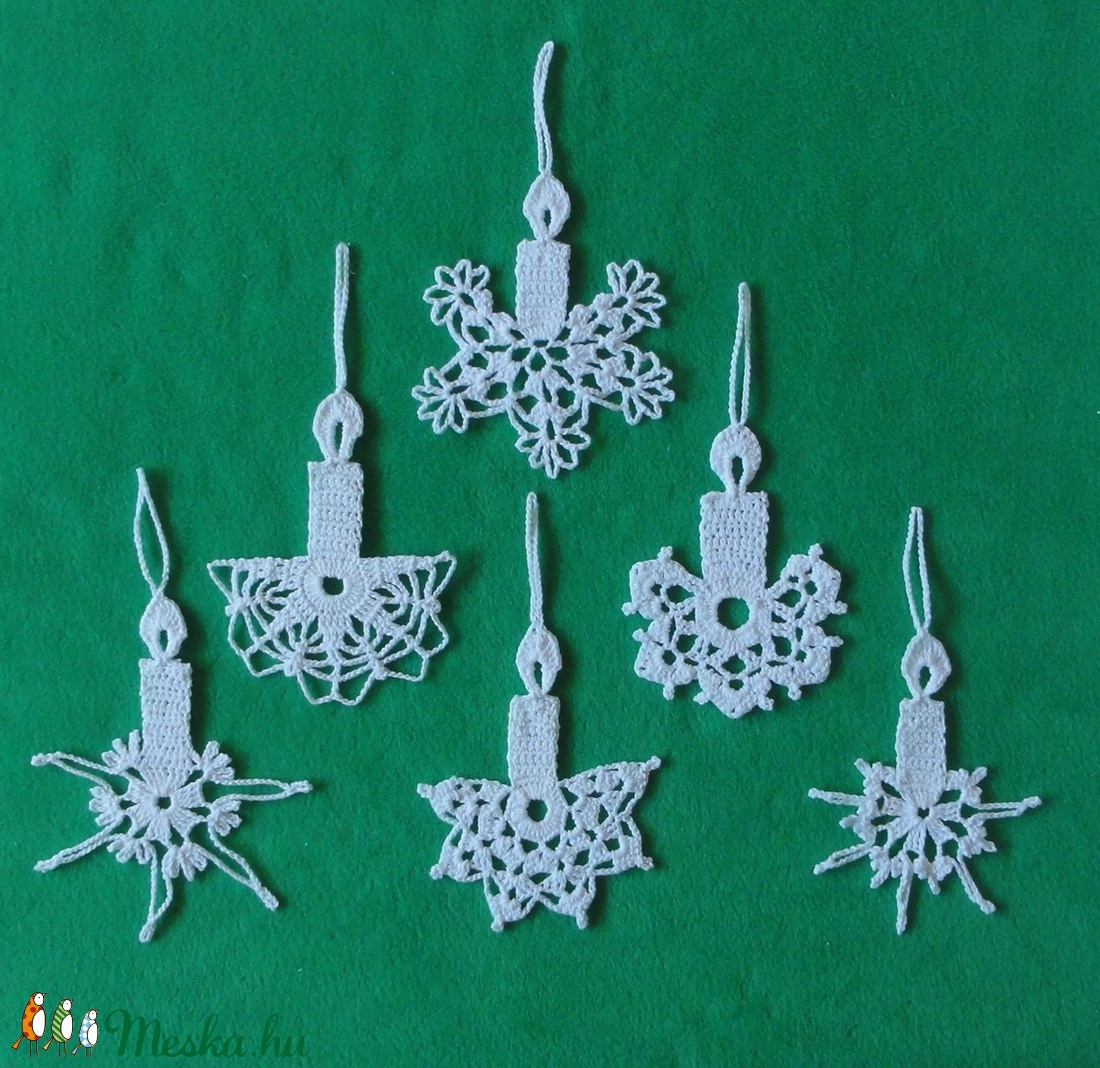 Karácsonyi lapos angyal és gyertya  horgolt fenyő dísz - karácsony - Meska.hu