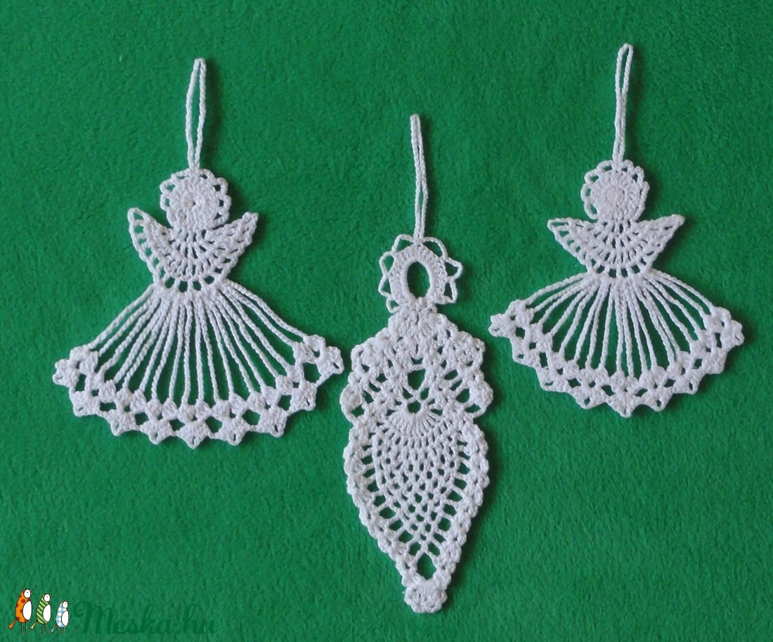 Karácsonyi lapos angyal és gyertya  horgolt fenyő dísz - karácsony - Meska.hu