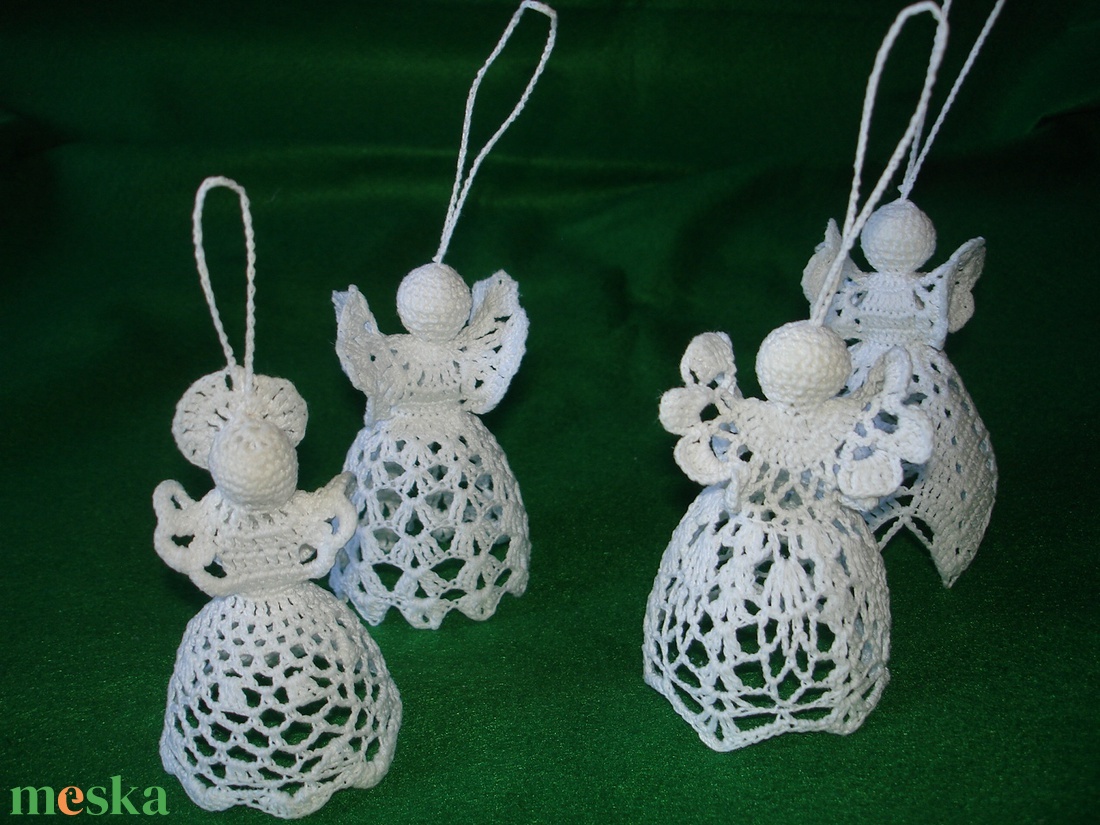 Karácsonyi angyal horgolt fenyő dísz 4 db/ garnitúra - karácsony - karácsonyi lakásdekoráció - karácsonyfadíszek - Meska.hu