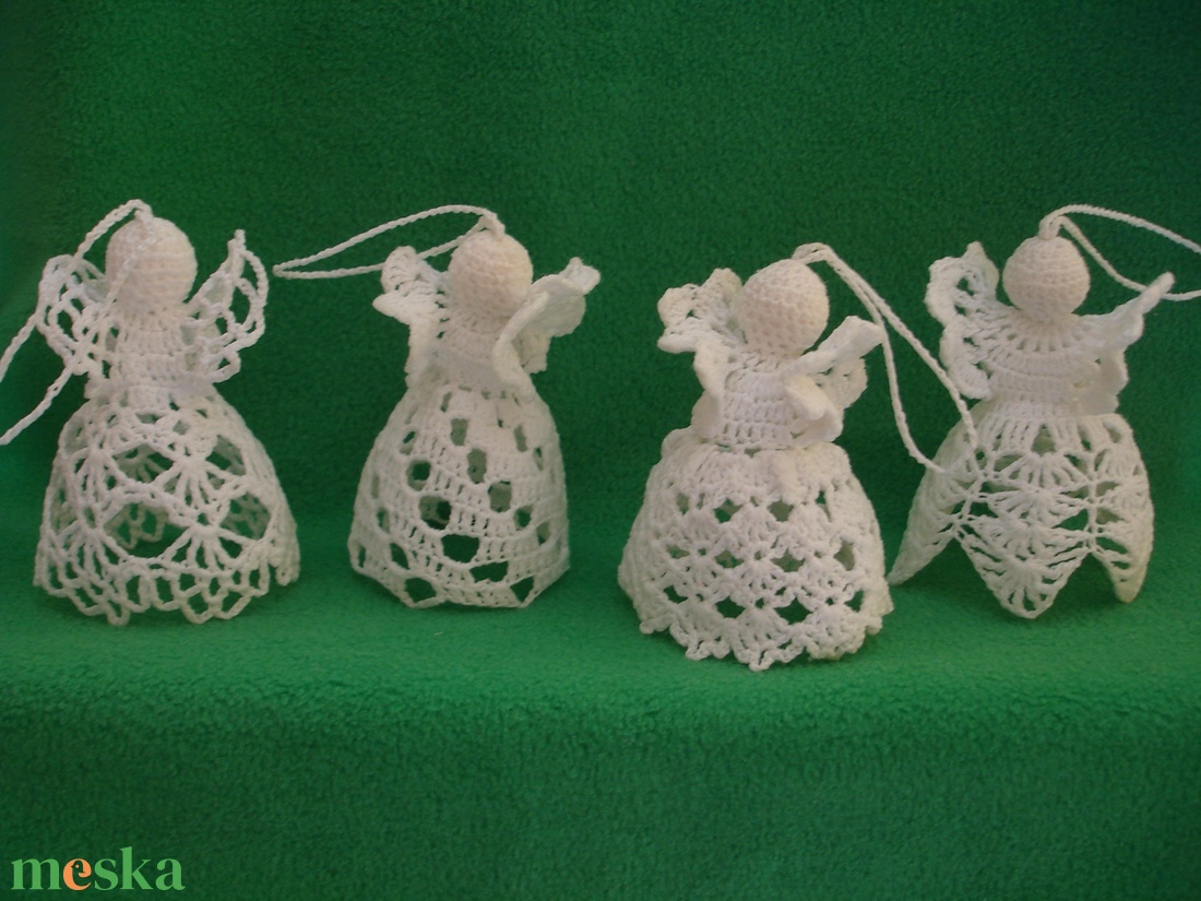 Karácsonyi angyal horgolt fenyő dísz 4 db/ garnitúra - karácsony - karácsonyi lakásdekoráció - karácsonyfadíszek - Meska.hu