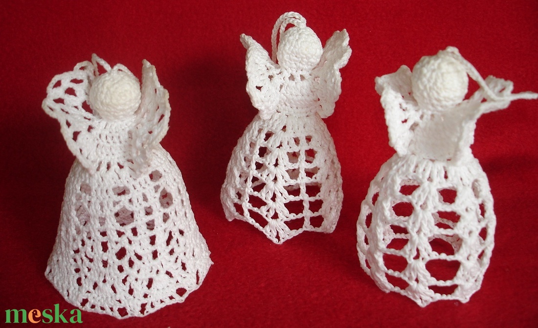 Karácsonyi angyal horgolt fenyő dísz 3 db/garnitúra - karácsony - karácsonyi lakásdekoráció - karácsonyfadíszek - Meska.hu
