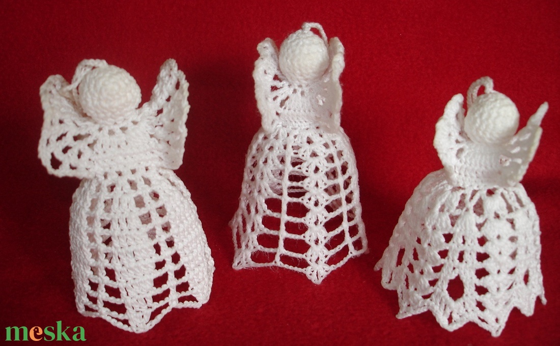Karácsonyi angyal horgolt fenyő dísz 3 db/garnitúra - karácsony - karácsonyi lakásdekoráció - karácsonyfadíszek - Meska.hu