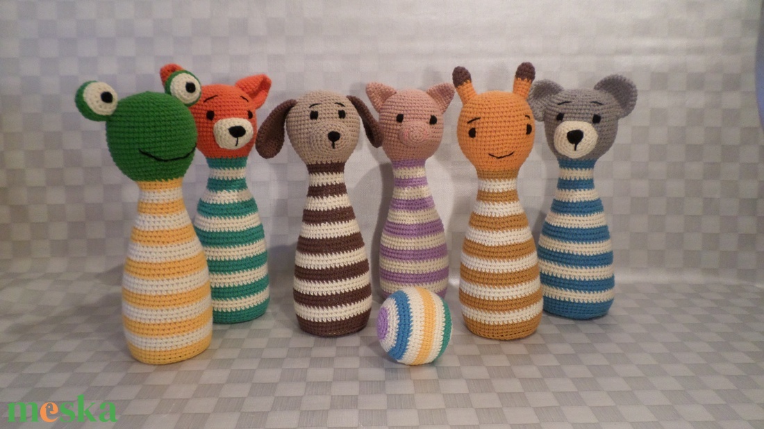 Bowling bábuk labdával ügyességi babajáték amigurumi figurákkal - játék & sport - készségfejlesztő és logikai játék - oktató játékok - Meska.hu Bowling bábuk labdával ügyességi babajáték amigurumi figurákkal - játék & sport - készségfejlesztő és logikai játék - oktató játékok - Meska.hu