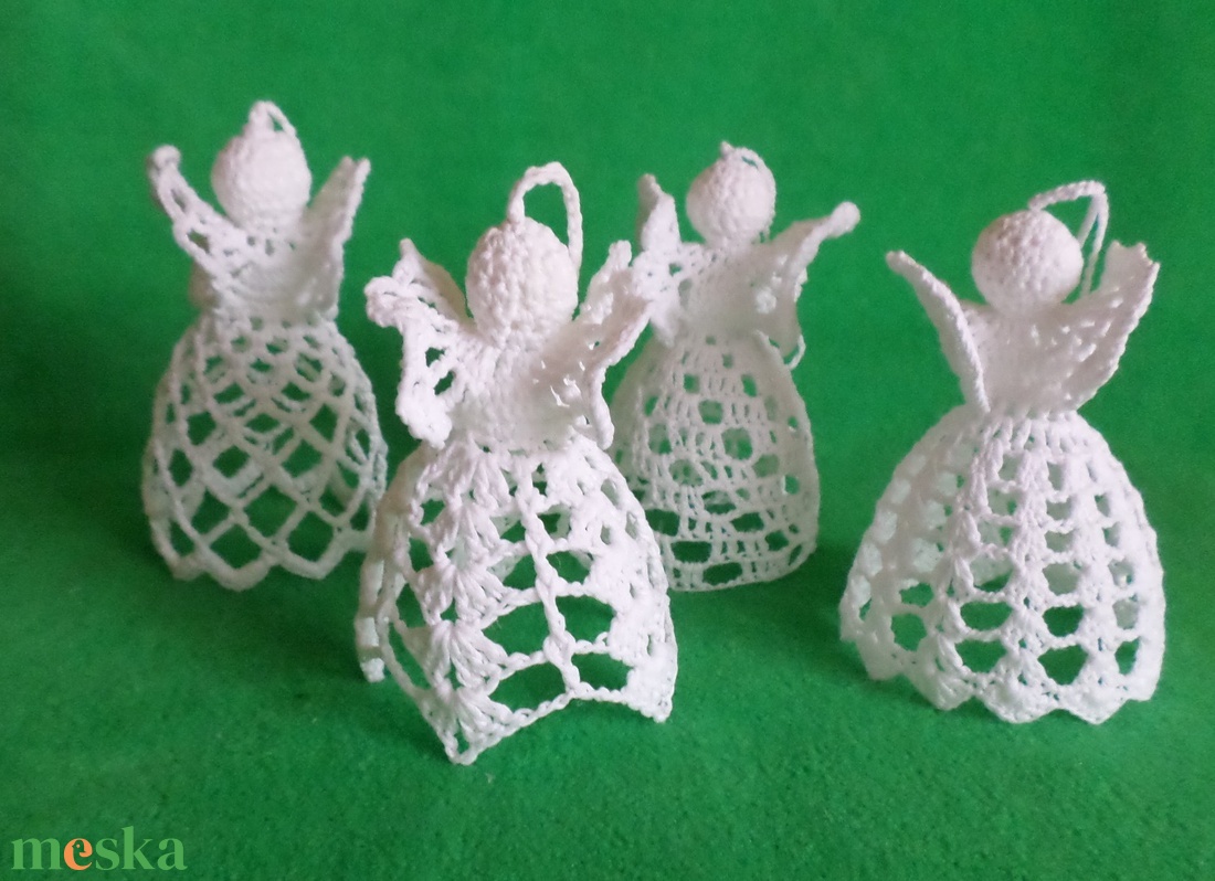 Karácsonyi angyal horgolt fenyő dísz 4 db/ garnitúra - karácsony - karácsonyi lakásdekoráció - karácsonyfadíszek - Meska.hu