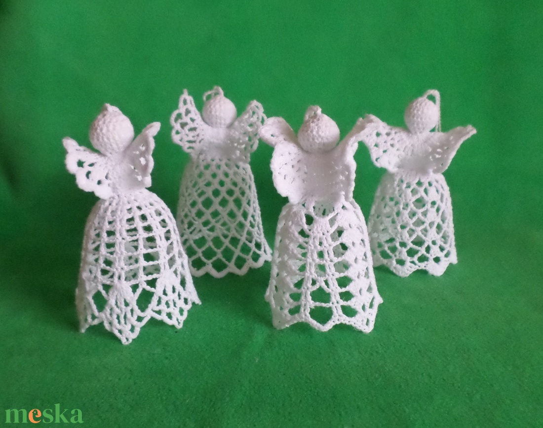 Karácsonyi angyal horgolt fenyő dísz 4 db/ garnitúra - karácsony - karácsonyi lakásdekoráció - karácsonyfadíszek - Meska.hu