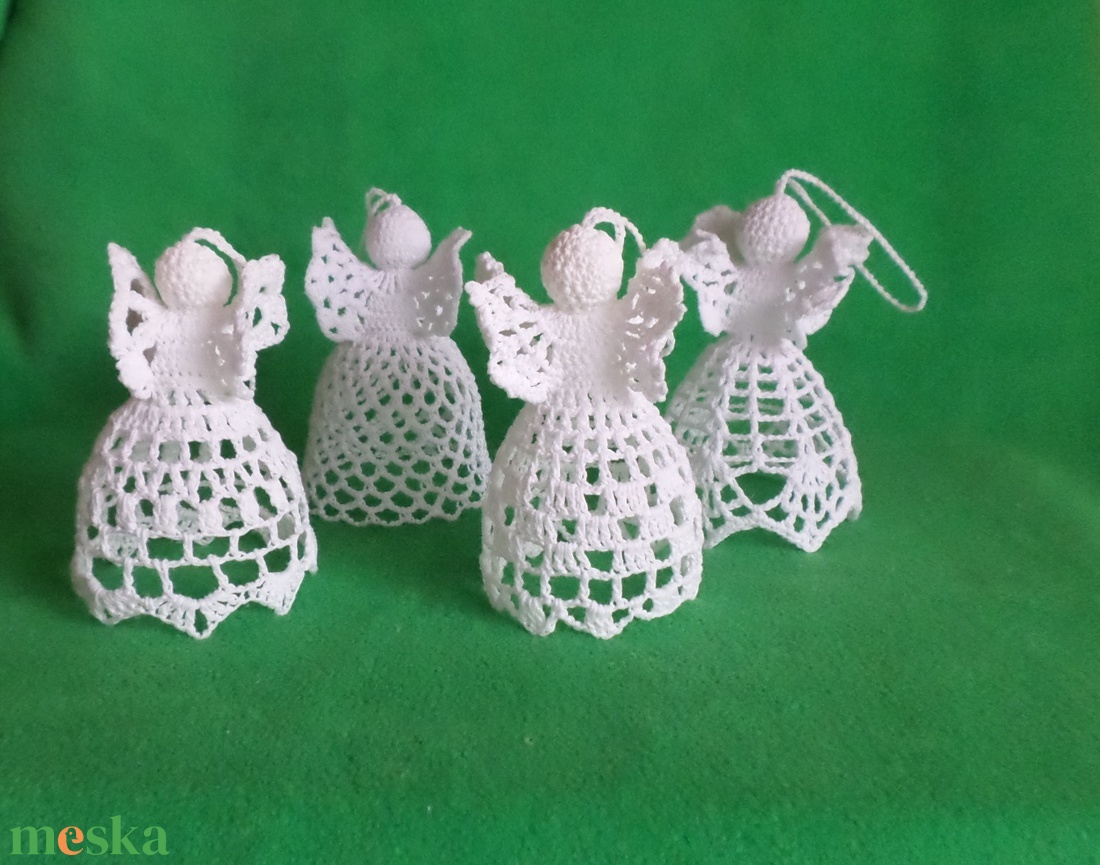 Karácsonyi angyal horgolt fenyő dísz 4 db/ garnitúra - karácsony - karácsonyi lakásdekoráció - karácsonyfadíszek - Meska.hu