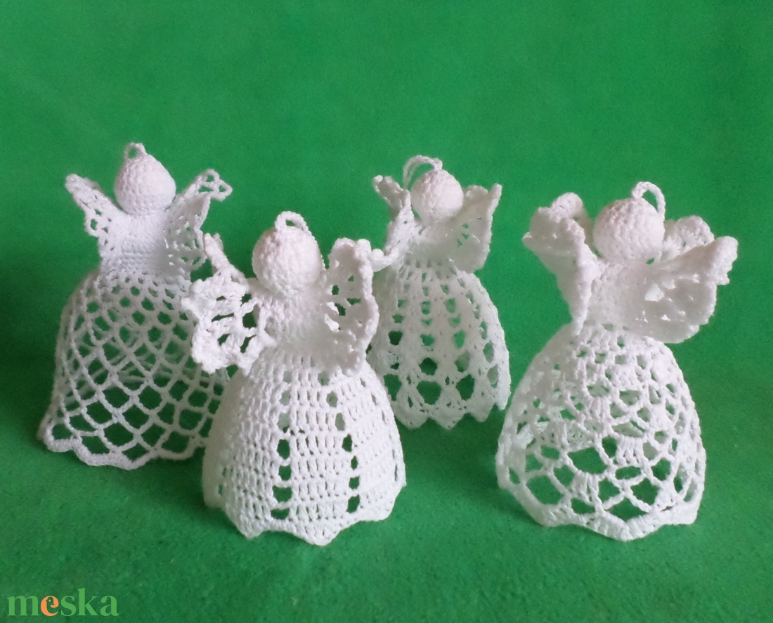 Karácsonyi angyal horgolt fenyő dísz 4 db/ garnitúra - karácsony - karácsonyi lakásdekoráció - karácsonyfadíszek - Meska.hu